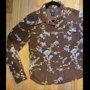Lucky Brand Dungarees brown floral corduroy pearl snap